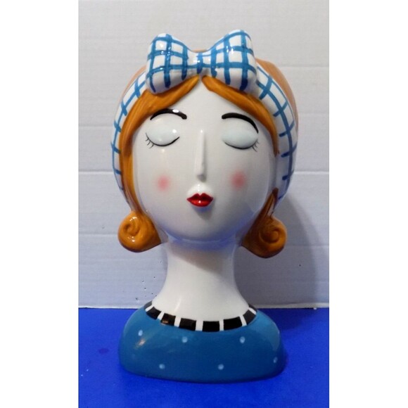 NEW Large Retro Style Lady Head Vase Figurine 1950's Style Girl Ceramic - Picture 7 of 8